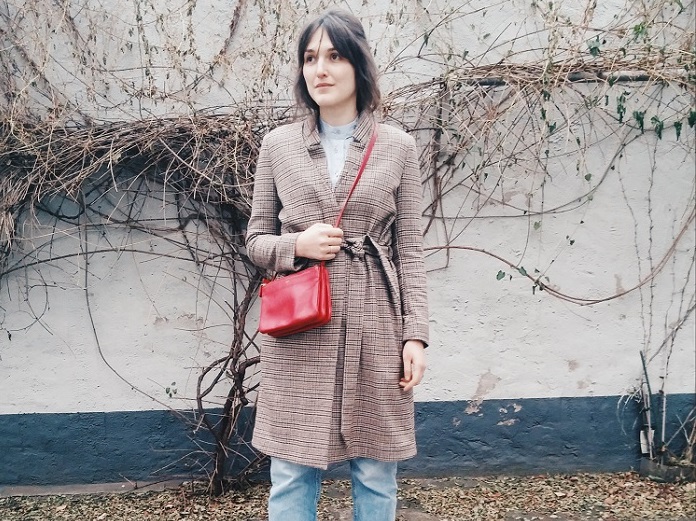 Outfit // other stories checked coat, Asos patent leather boots and Céline Trio bag
